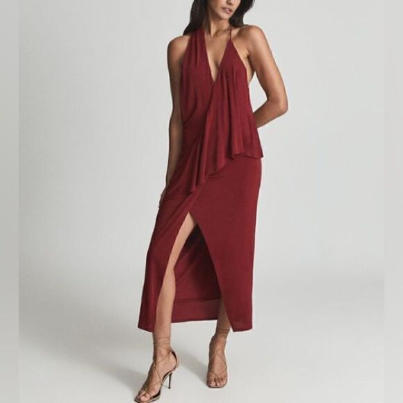 Reiss NWT XENA STRAPPY OPEN BACK COCKTAIL DRESS in Dark Red Size 10 MSRP $385 - Picture 1 of 12